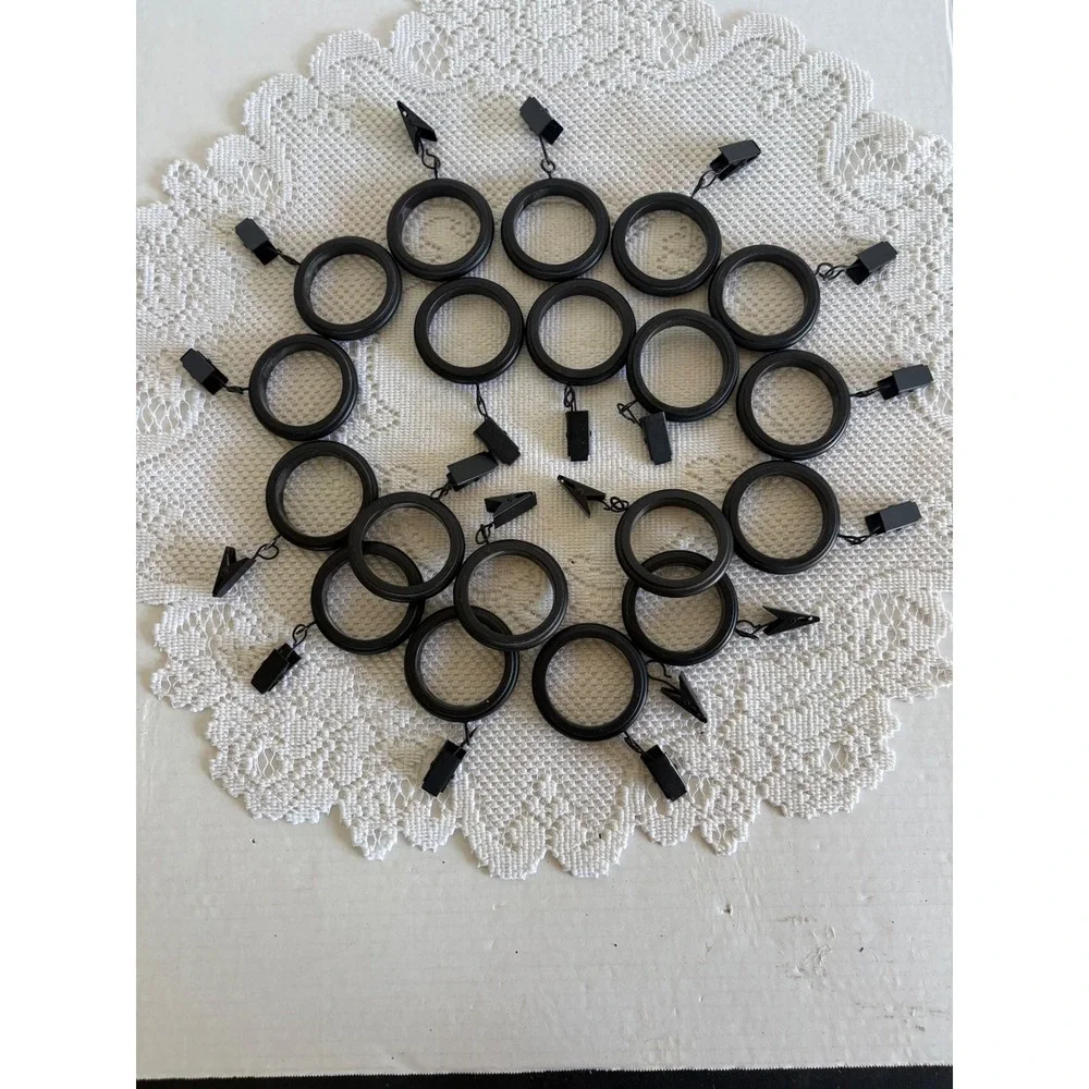 Set of 20 Matte Black Curtain Clip Rings 1.5 Inch Inner Diameter Drapery